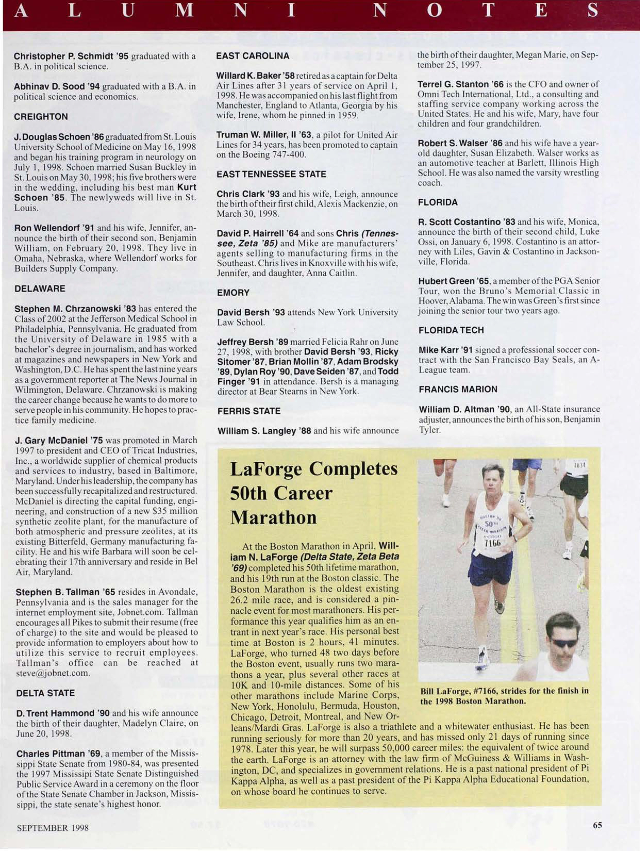 Laforge Completes 50th Career Marathon